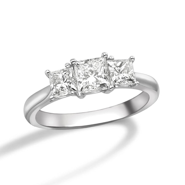 1.10ct Three Stone Radiant Cut Diamonds Ring