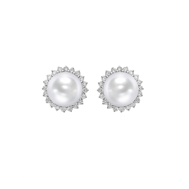 Pearl and Diamond Cluster Earrings