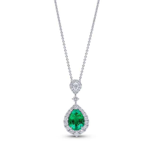 Emerald 2.10ct and Diamond Cluster Pendant