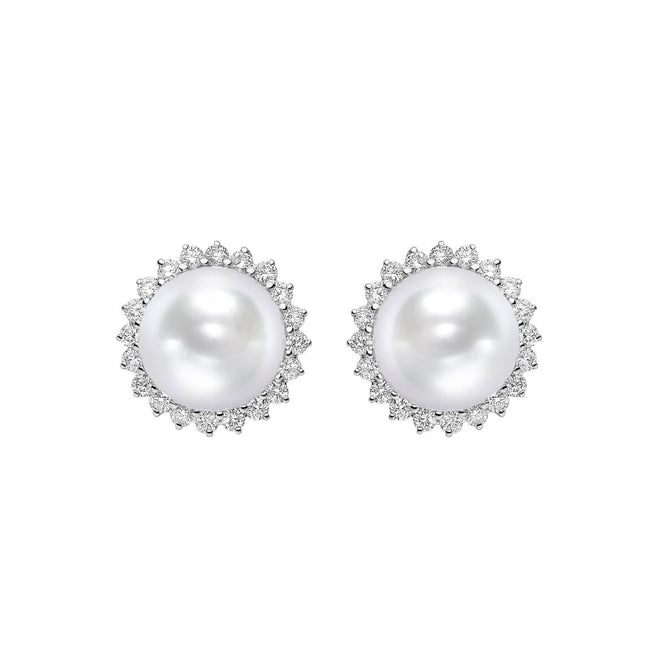 South Sea Pearl and Diamond Cluster Earrings