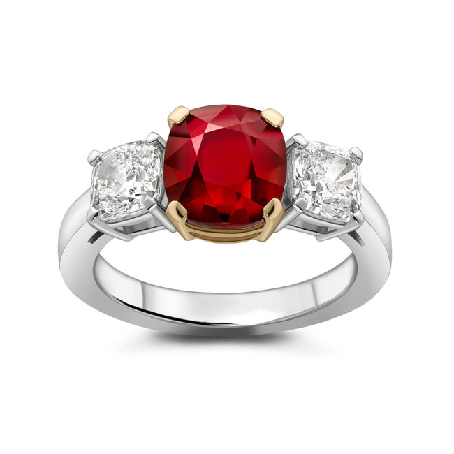 Ruby 3.06ct and Diamonds Three Stone Ring