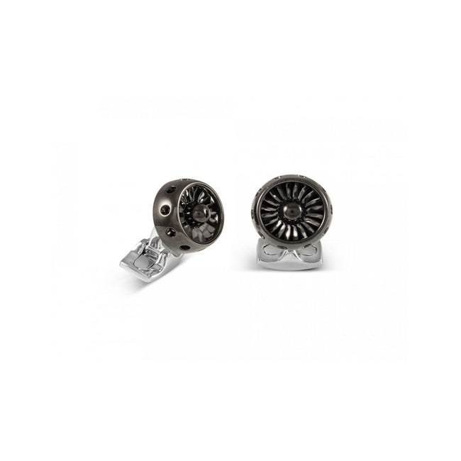 Deakin & Francis Jet Turbine Engine Cufflinks In Polished Black Rhodium