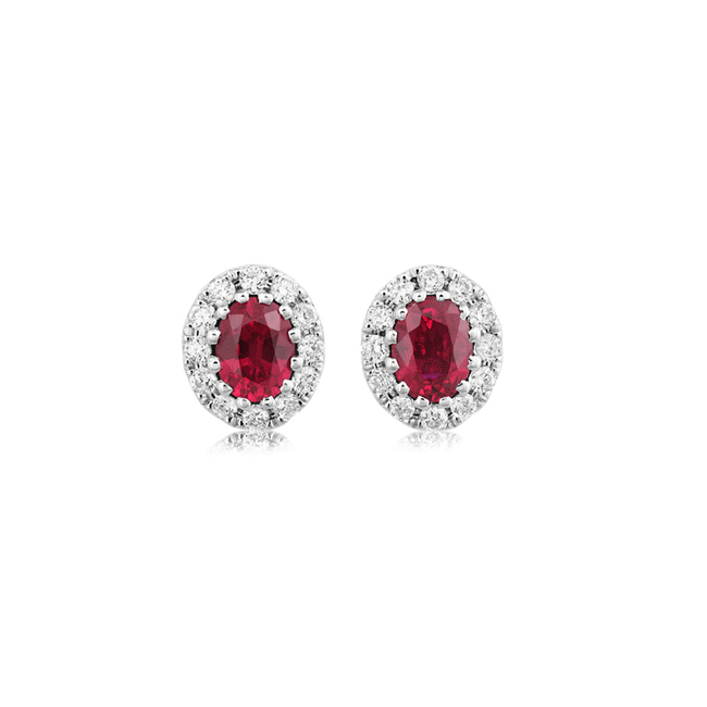 Ruby 0.41ct and Diamond Cluster Earrings