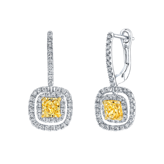 Yellow diamond 0.86 ct cluster drop earrings