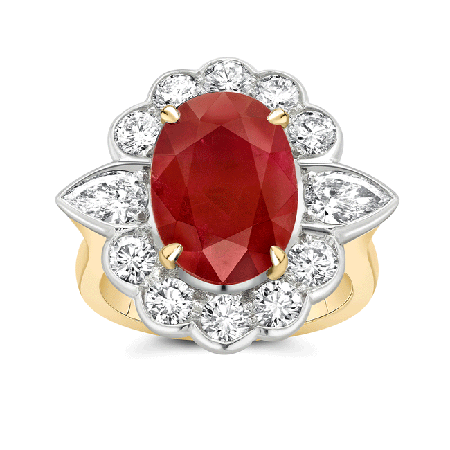 Ruby 6.40ct and Diamonds Cluster Ring