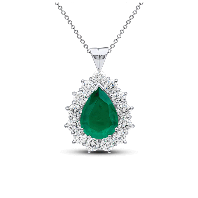Emerald 4.09ct and Diamond Cluster Pendant