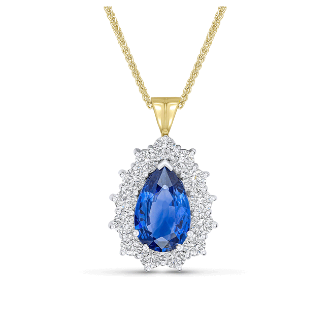 Sapphire 4.27ct and Diamond Pear Cluster Pendant