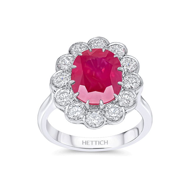 Ruby 3.94ct and Diamonds Cluster Ring