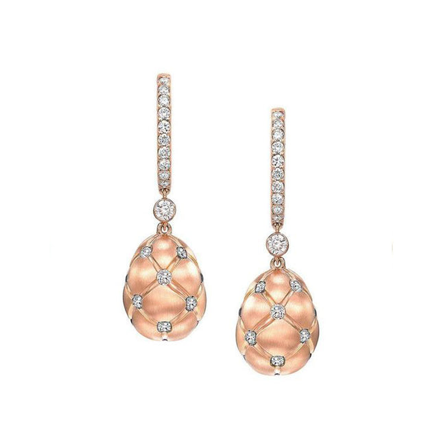 Fabergé Treillage Diamond Rose Gold Matt Drop Earrings