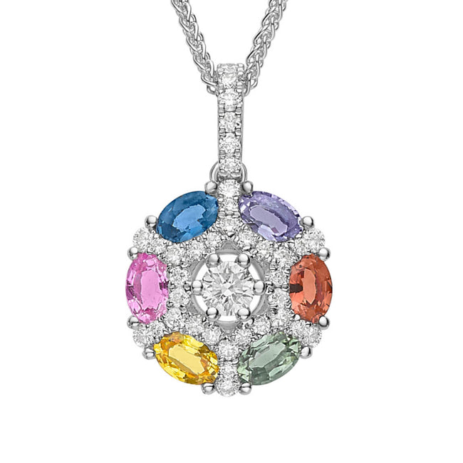 Fancy Sapphire and Diamond Cluster Pendant