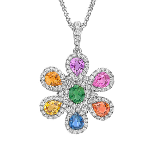 Flower Sapphire and Diamond Pendant