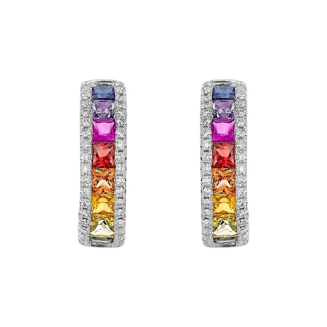 Sapphire and Diamond Rainbow Hoop Earrings