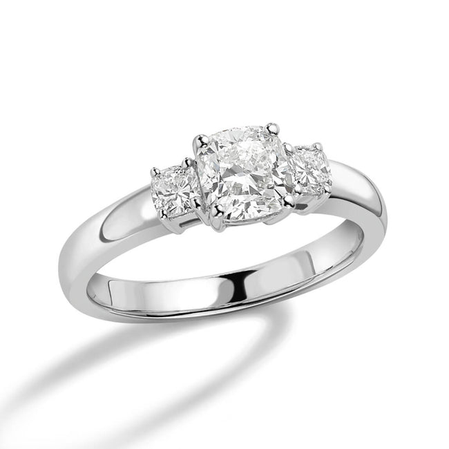 1.14ct Cushion Cut Diamond Three Stone Ring