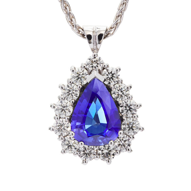 Sapphire 3.54ct and Diamond Pear Cluster Pendant