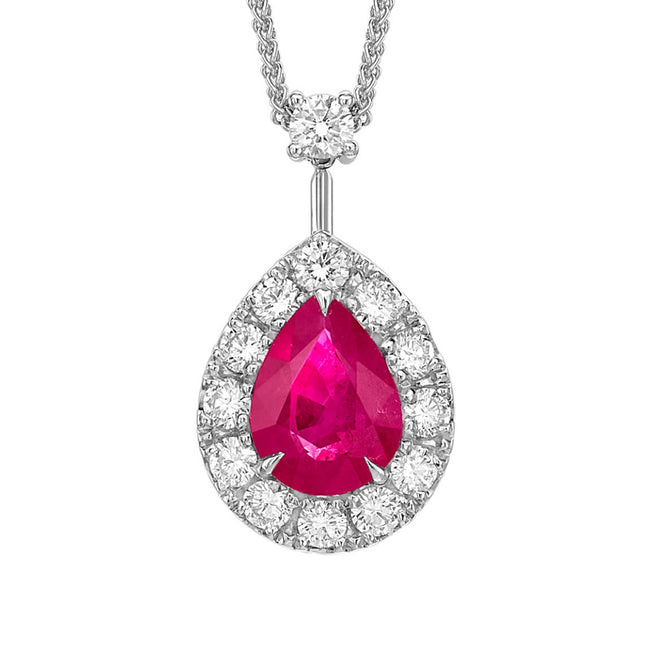 Ruby 1.8ct and diamond cluster pendant
