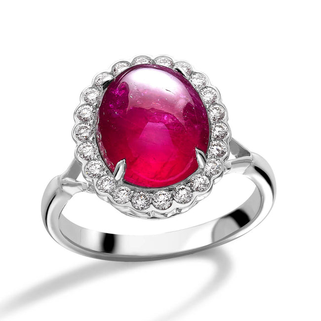 Ruby 6.28ct and Diamonds Cluster Ring